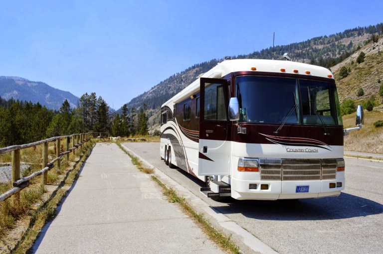 Coach at roadside stop